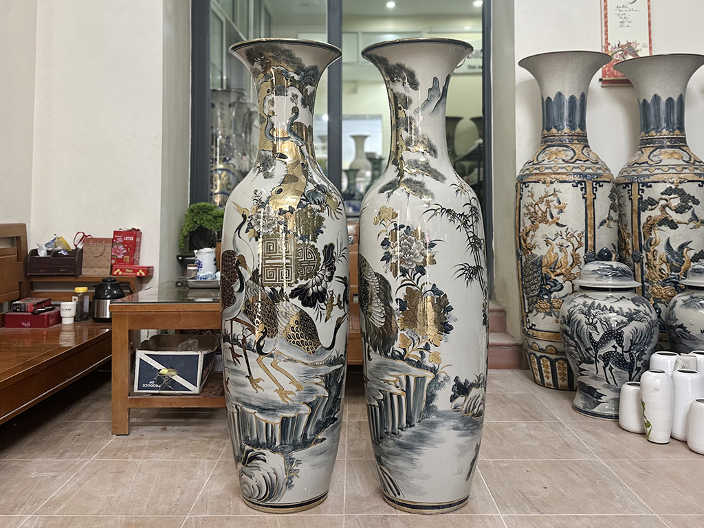 Lọ lộc bình Bát Tràng Ngũ Phúc vẽ vàng công nghệ nano 1m4 4